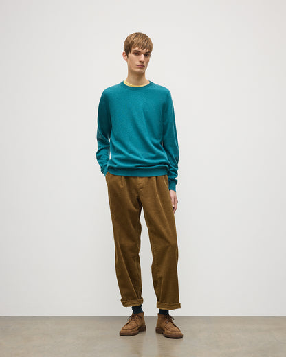JOHNSTONS OF ELGIN REUBEN CREW CASHMERE CREW NECK SWEATER - 2 PLY GREEN 100% CASHMERE KAP06051HC4327