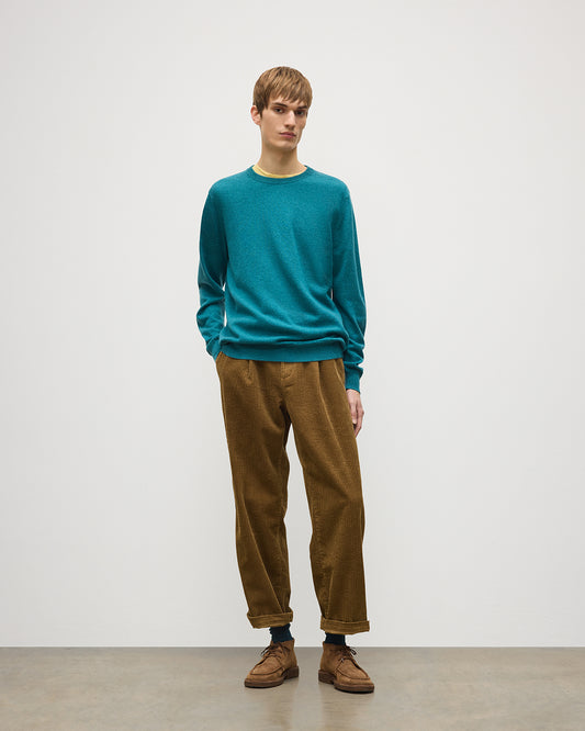 JOHNSTONS OF ELGIN REUBEN CREW CASHMERE CREW NECK SWEATER - 2 PLY GREEN 100% CASHMERE KAP06051HC4327