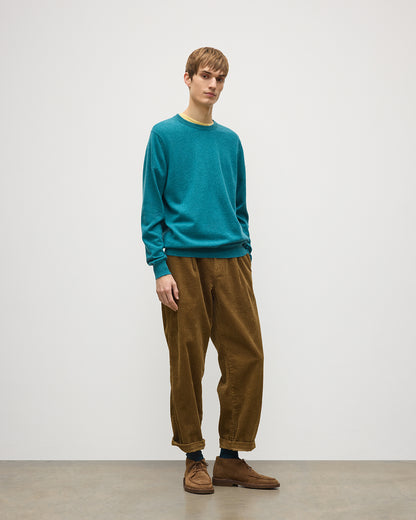 JOHNSTONS OF ELGIN REUBEN CREW CASHMERE CREW NECK SWEATER - 2 PLY GREEN 100% CASHMERE KAP06051HC4327