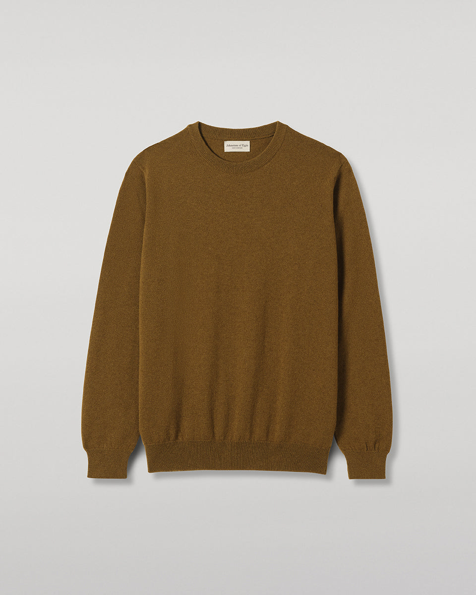 JOHNSTONS OF ELGIN REUBEN CREW CASHMERE CREW NECK SWEATER - 2 PLY GREEN 100% CASHMERE KAP06051SC4756
