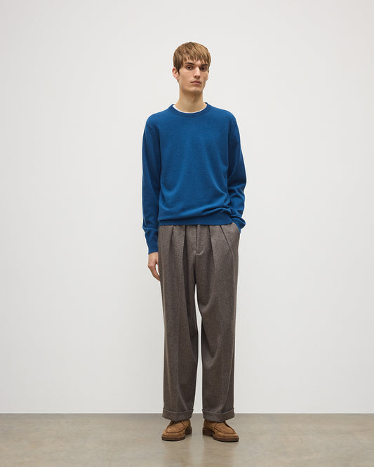 JOHNSTONS OF ELGIN REUBEN CREW CASHMERE CREW NECK SWEATER - 2 PLY BLUE 100% CASHMERE KAP06051SD5369