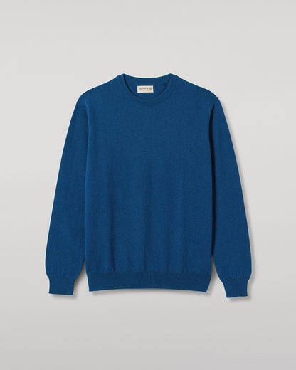 JOHNSTONS OF ELGIN REUBEN CREW CASHMERE CREW NECK SWEATER - 2 PLY BLUE 100% CASHMERE KAP06051SD5369