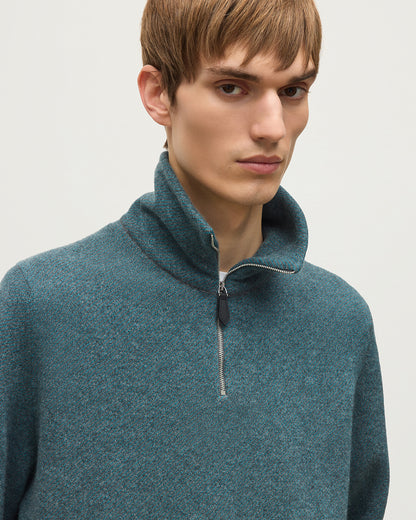 JOHNSTONS OF ELGIN TWEEL HALF ZIP SWEATER CASHMERE ZIP NECK TWILL STITCH SWEATER - 2 PLY GREY & GREEN 100% CASHMERE KAP06137Q26308
