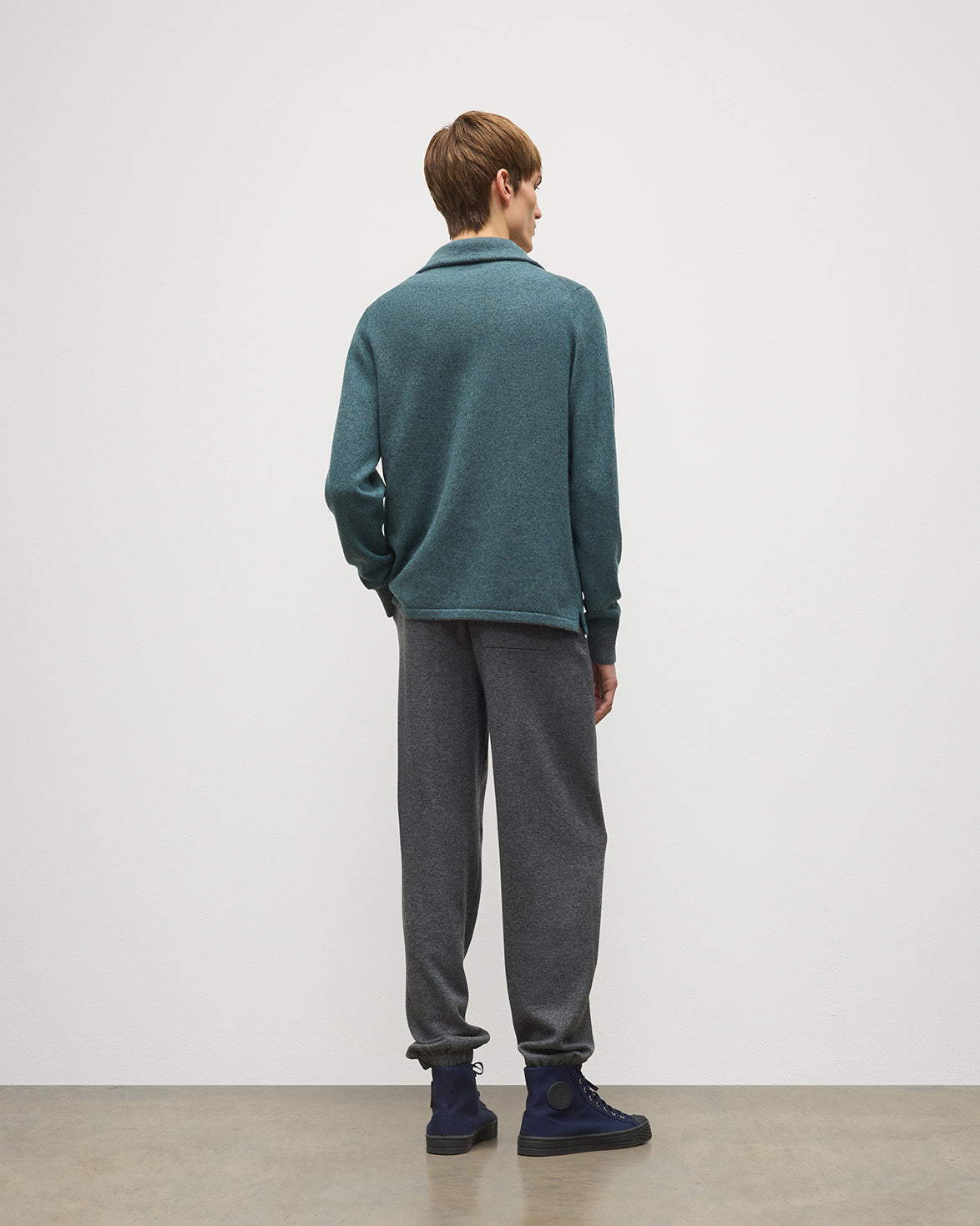 JOHNSTONS OF ELGIN TWEEL HALF ZIP SWEATER CASHMERE ZIP NECK TWILL STITCH SWEATER - 2 PLY GREY & GREEN 100% CASHMERE KAP06137Q26308