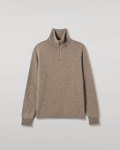 JOHNSTONS OF ELGIN TWEEL HALF ZIP SWEATER CASHMERE ZIP NECK TWILL STITCH SWEATER - 2 PLY BROWN 100% CASHMERE KAP06137Q26311
