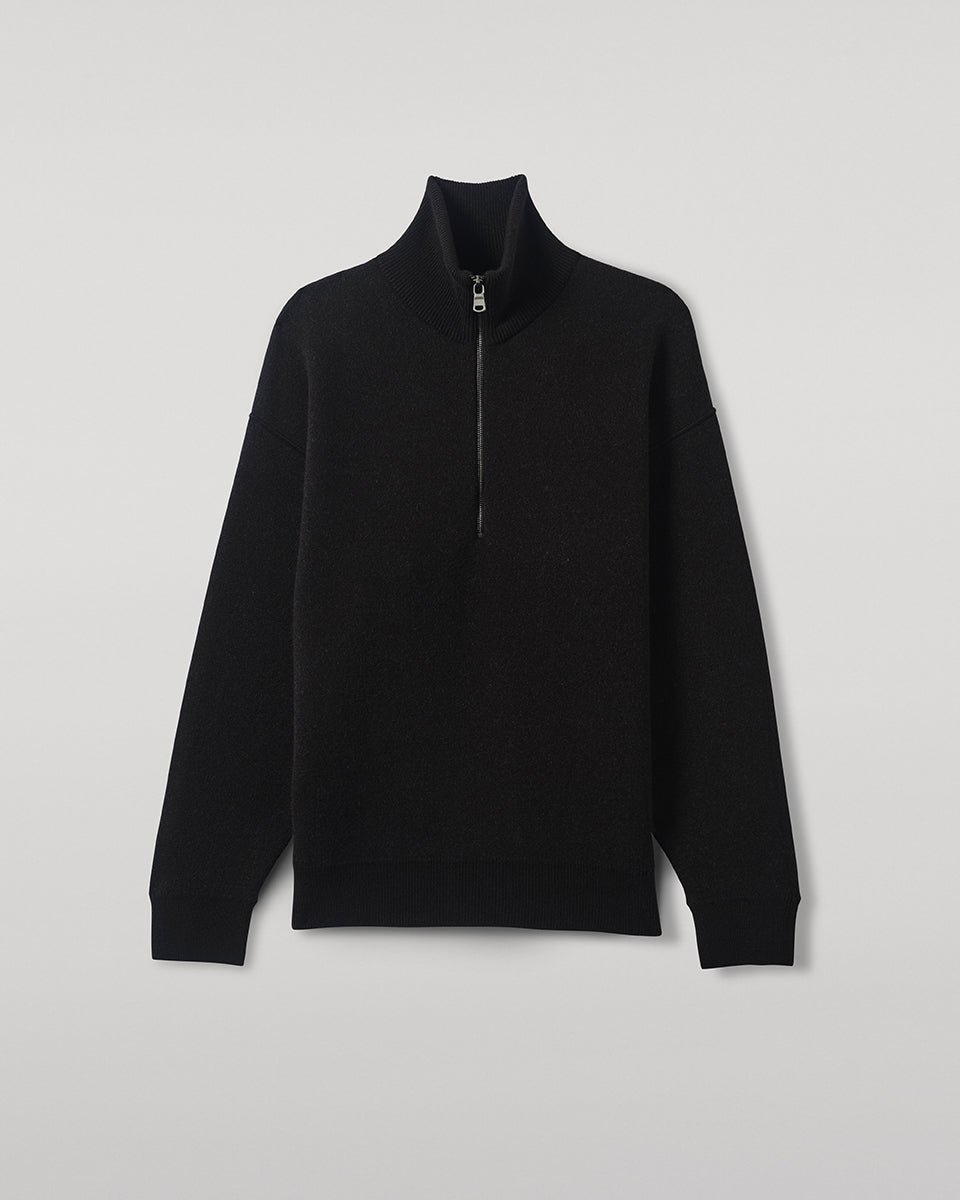 Johnstons of Elgin AW25 Men's Knitwear Iron & Black Double Face Cashmere Black Half Zip Jumper KBA01023Q25336