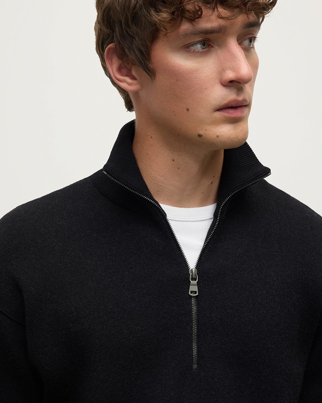 Johnstons of Elgin AW25 Men's Knitwear Iron & Black Double Face Cashmere Black Half Zip Jumper KBA01023Q25336