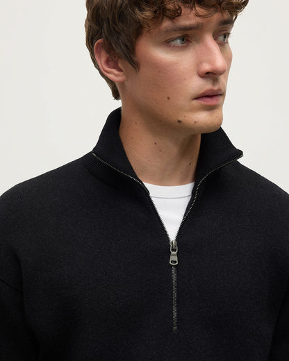 Johnstons of Elgin AW25 Men's Knitwear Iron & Black Double Face Cashmere Black Half Zip Jumper KBA01023Q25336