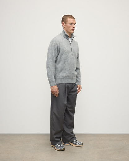 Johnstons of Elgin AW25 Men's Knitwear Light Grey & White Double Face Cashmere Grey Half Zip Jumper KBA01023Q25324