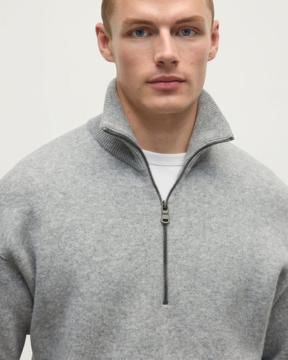 Johnstons of Elgin AW25 Men's Knitwear Light Grey & White Double Face Cashmere Grey Half Zip Jumper KBA01023Q25324