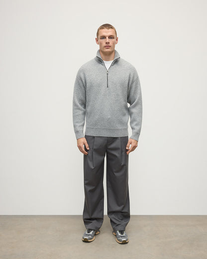 Johnstons of Elgin AW25 Men's Knitwear Light Grey & White Double Face Cashmere Grey Half Zip Jumper KBA01023Q25324