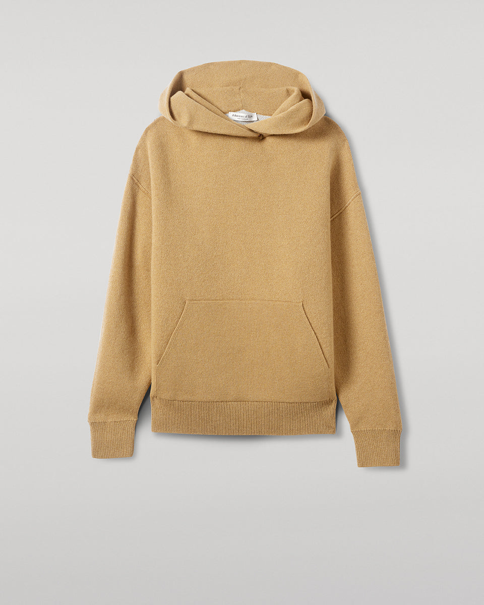 Johnstons of Elgin AW25 Women's Knitwear Camel & Natural Double-Face Camel Cashmere Hoodie details KBA01034Q25325
