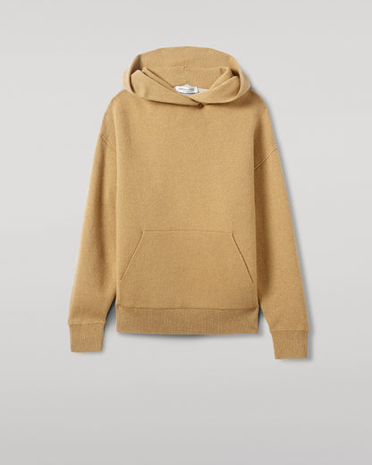 Johnstons of Elgin AW25 Women's Knitwear Camel & Natural Double-Face Camel Cashmere Hoodie details KBA01034Q25325