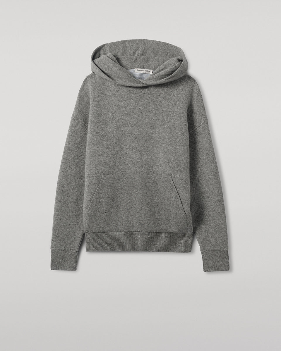 Johnstons of Elgin AW25 Women's Knitwear Light Grey & White Double-Face Grey Cashmere Hoodie Close up KBA01034Q25324