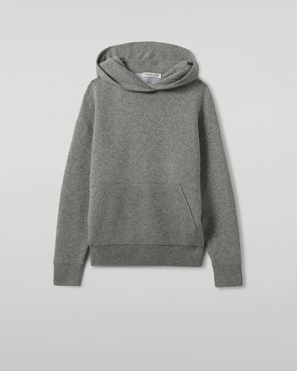 Johnstons of Elgin AW25 Women's Knitwear Light Grey & White Double-Face Grey Cashmere Hoodie Close up KBA01034Q25324