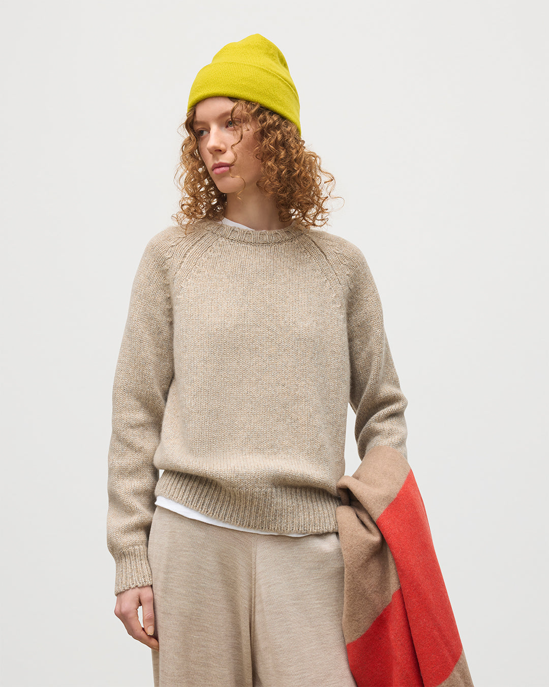 JOHNSTONS OF ELGIN WOMENS BAY CREW SWEATER NATURAL 78% CASHMERE 22% COTTON KBB01068HB4453