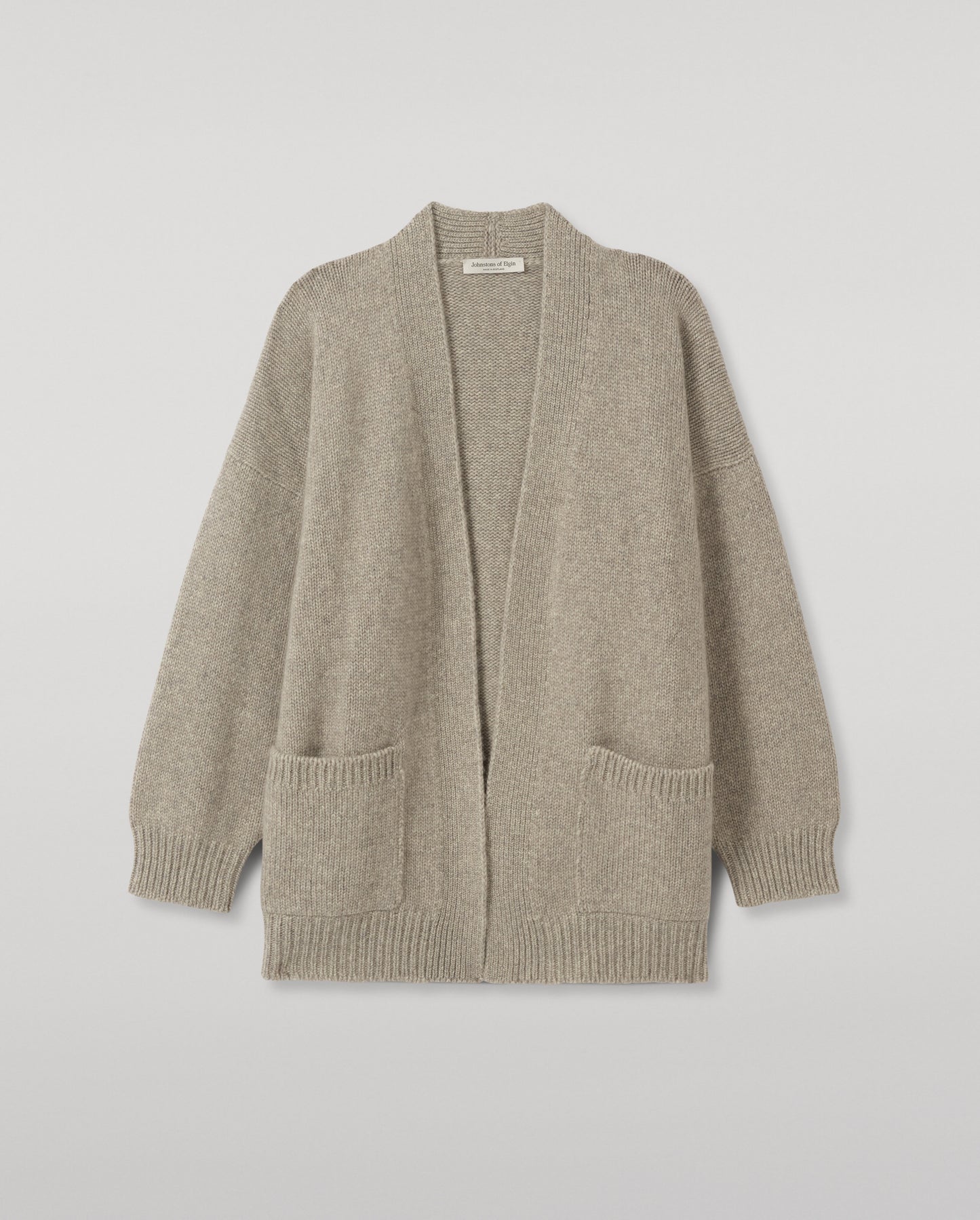 JOHNSTONS OF ELGIN BAY SLOUCH CARDIGAN MARBLED CASHMERE SLOUCH CARDIGAN WITH POCKETS GREY 78% CASHMERE, 22% COTTON KBB01069HA4273