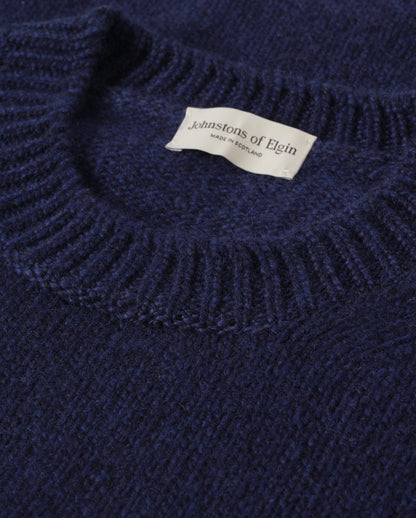 JOHNSTONS OF ELGIN MURCHISON CREW SWEATER MARBLED CASHMERE CREW NECK SWEATER DARK BLUE 78% CASHMERE, 22% COTTON KBB01095HD7361