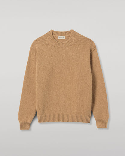 JOHNSTONS OF ELGIN MURCHISON CREW SWEATER MARBLED CASHMERE CREW NECK SWEATER CAMEL 78% CASHMERE, 22% COTTON KBB01095SB4708