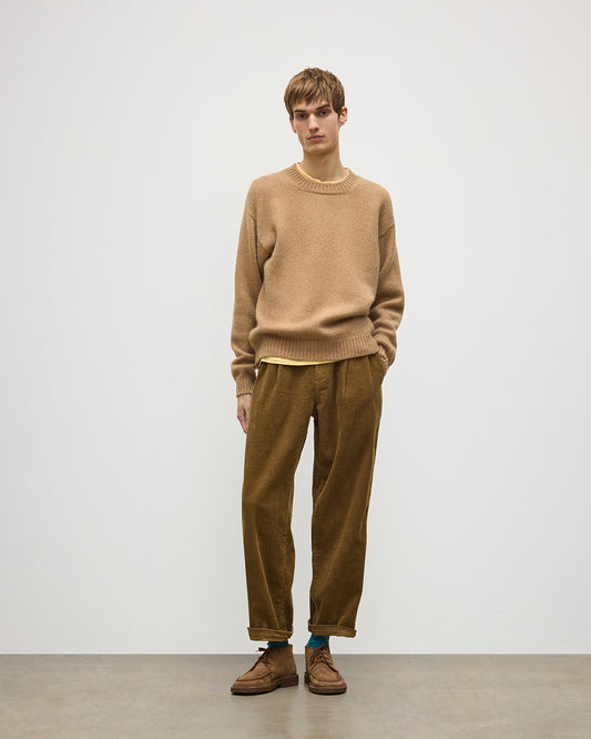 JOHNSTONS OF ELGIN MURCHISON CREW SWEATER MARBLED CASHMERE CREW NECK SWEATER CAMEL 78% CASHMERE, 22% COTTON KBB01095SB4708
