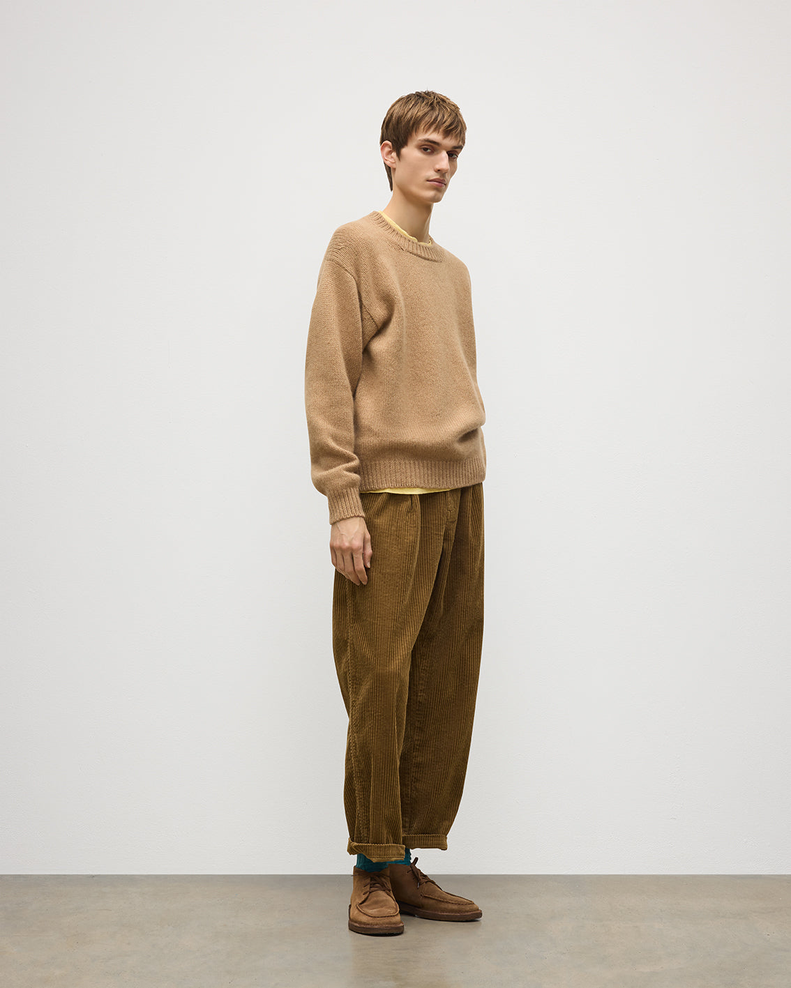 JOHNSTONS OF ELGIN MURCHISON CREW SWEATER MARBLED CASHMERE CREW NECK SWEATER CAMEL 78% CASHMERE, 22% COTTON KBB01095SB4708