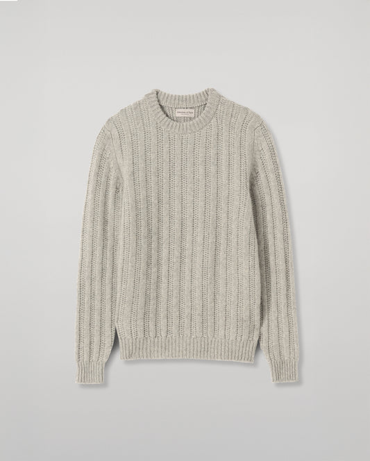 JOHNSTONS OF ELGIN DONACHIE CREW SWEATER MARBLED CASHMERE TEXTURED RIBBED CREW NECK SWEATER GREY 78% CASHMERE, 22% COTTON KBB01109HA4273