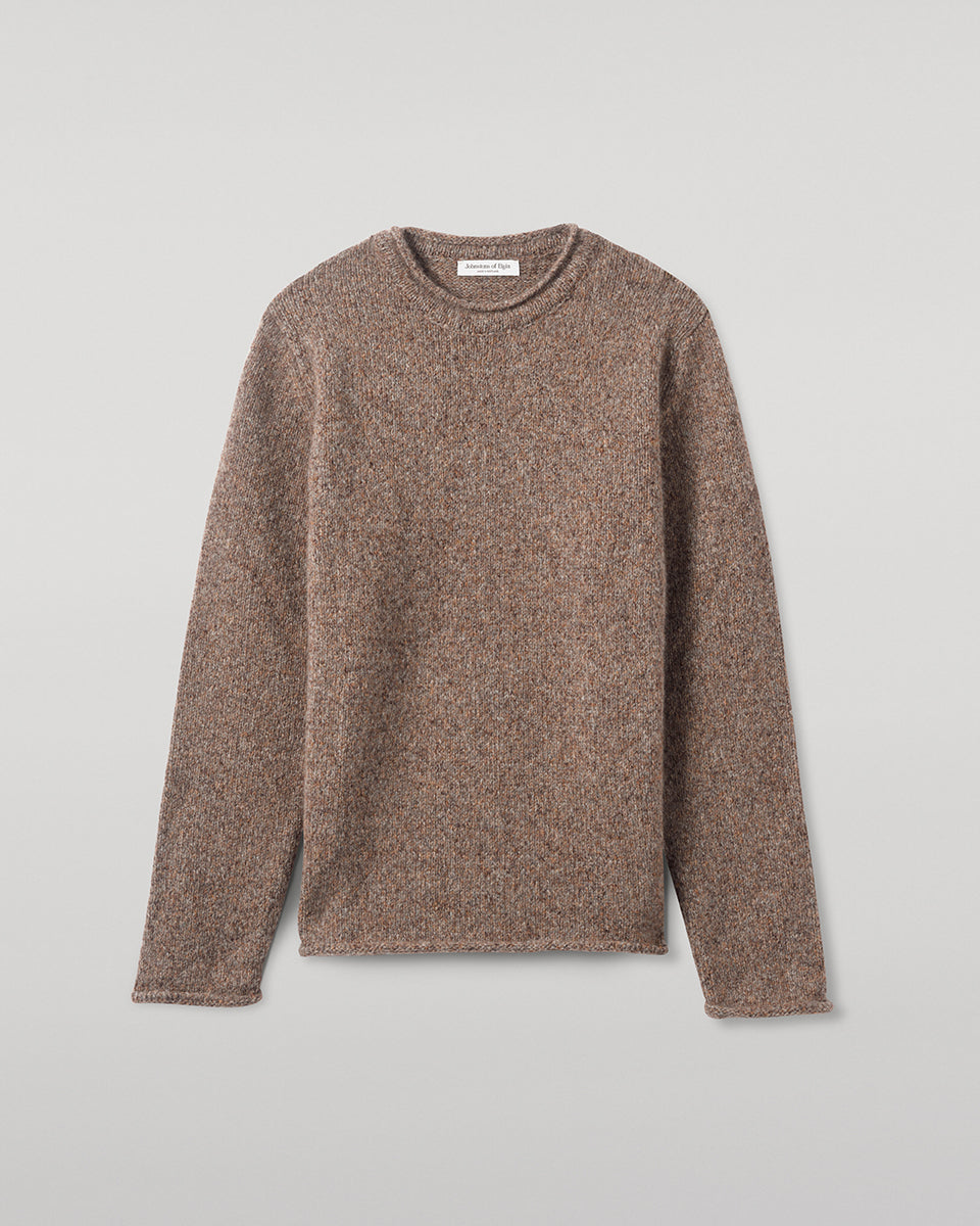 Johnstons of Elgin AW25 Men's Knitwear Molasses Mix Brushed Cashmere Silk Brown Jumper KBC01025HB4415