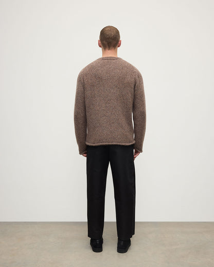 Johnstons of Elgin AW25 Men's Knitwear Molasses Mix Brushed Cashmere Silk Brown Jumper KBC01025HB4415