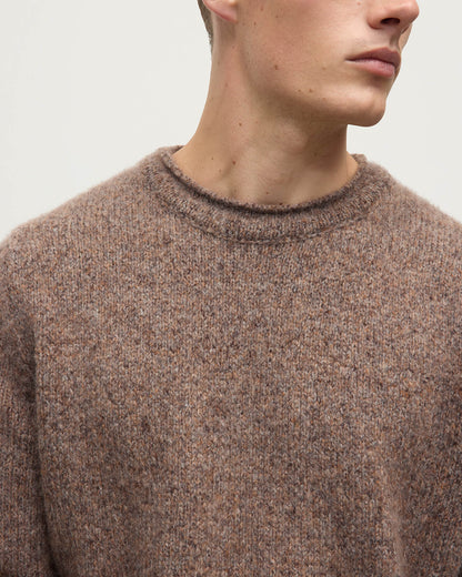 Johnstons of Elgin AW25 Men's Knitwear Molasses Mix Brushed Cashmere Silk Brown Jumper KBC01025HB4415