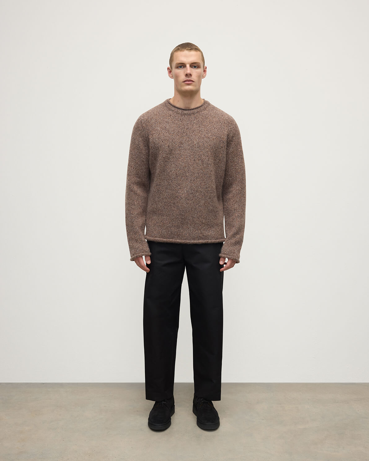 Johnstons of Elgin AW25 Men's Knitwear Molasses Mix Brushed Cashmere Silk Brown Jumper KBC01025HB4415