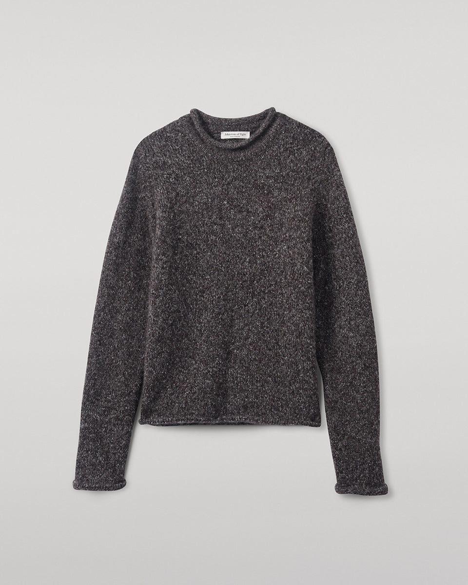 Johnstons of Elgin AW25 Women's Knitwear Charcoal Brushed Cashmere-Silk Grey Jumper Close up KBC01031HA7198