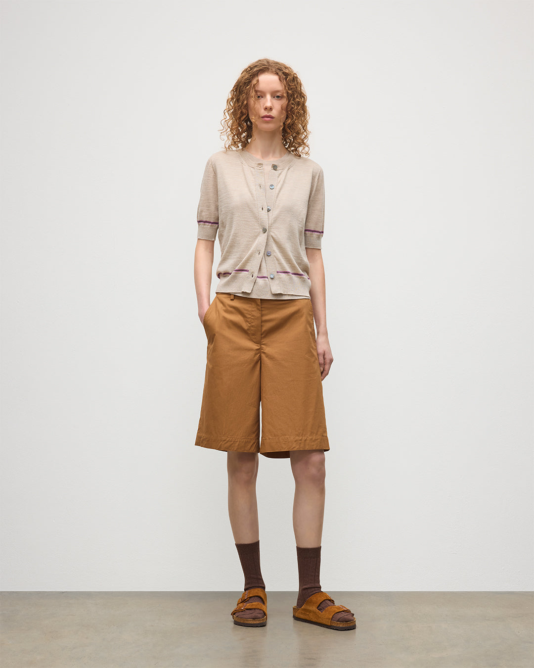JOHNSTONS OF ELGIN WOMENS BRAE SHORT SLEEVE CREW CARDIGAN NATURAL 100% MERINO WOOL KBI01063Q25967