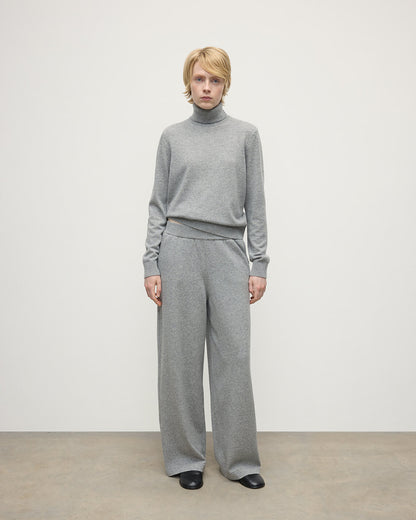 Johnstons of Elgin Women's Knitwear Light Grey Wide Leg Cashmere Trousers KBP00926HA0308