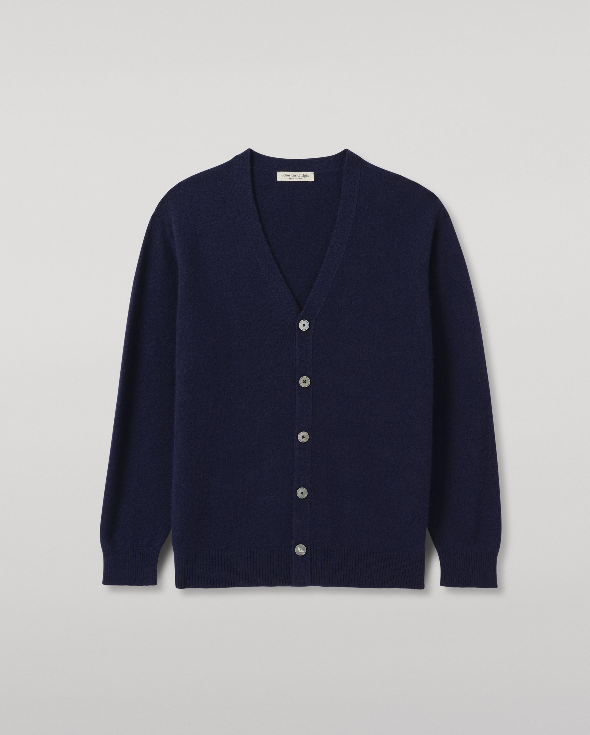 JOHNSTONS OF ELGIN BOYCE VEE CARDIGAN BRUSHED CASHMERE SILK VEE NECK CARDIGAN DARK BLUE 74% CASHMERE, 26% SILK KBP01098HD4510