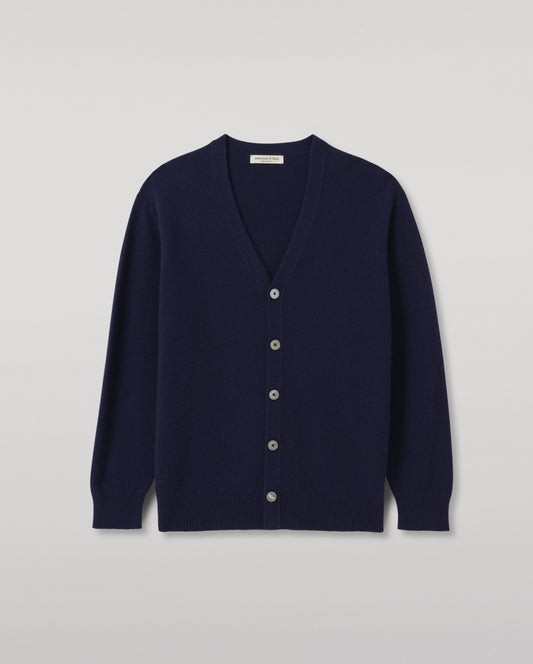 JOHNSTONS OF ELGIN BOYCE VEE CARDIGAN BRUSHED CASHMERE SILK VEE NECK CARDIGAN DARK BLUE 74% CASHMERE, 26% SILK KBP01098HD4510