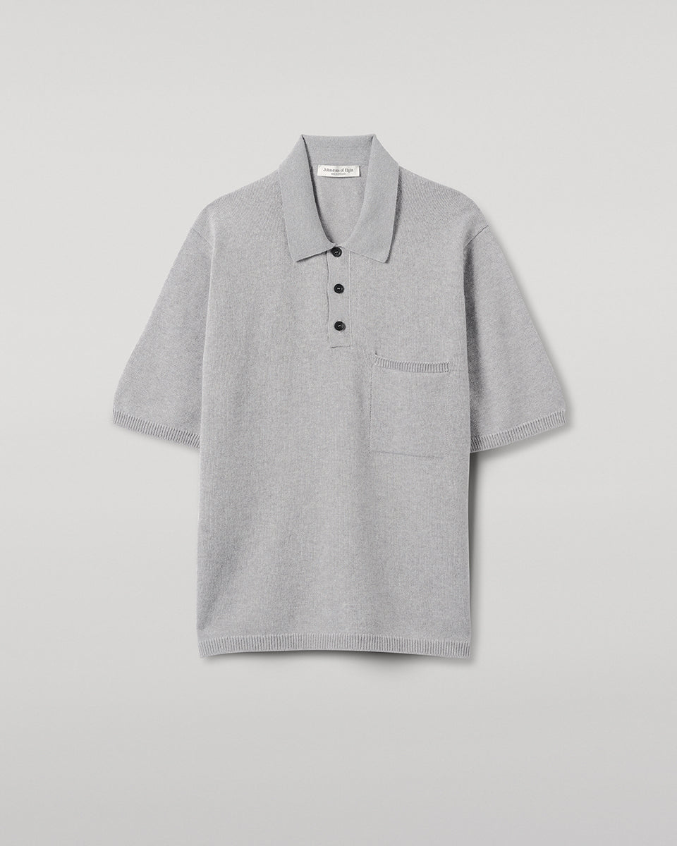 Johnstons of Elgin AW25 Men's Knitwear Light Grey Superfine Merino Relaxed Grey Polo Shirt KDA00771HA4232