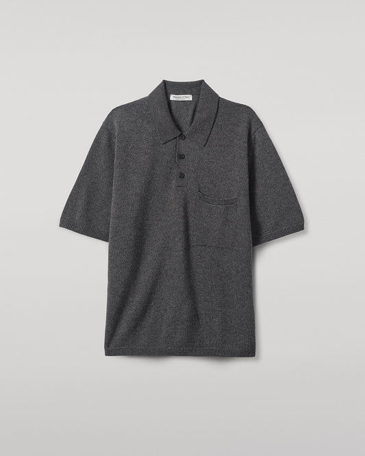 Johnstons of Elgin AW25 Men's Knitwear Charcoal Superfine Merino Relaxed Grey Polo Shirt KDA00771HA7204