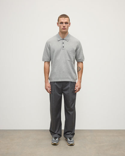 Johnstons of Elgin AW25 Men's Knitwear Light Grey Superfine Merino Relaxed Grey Polo Shirt KDA00771HA4232