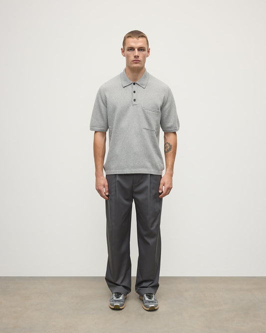 Johnstons of Elgin AW25 Men's Knitwear Light Grey Superfine Merino Relaxed Grey Polo Shirt KDA00771HA4232