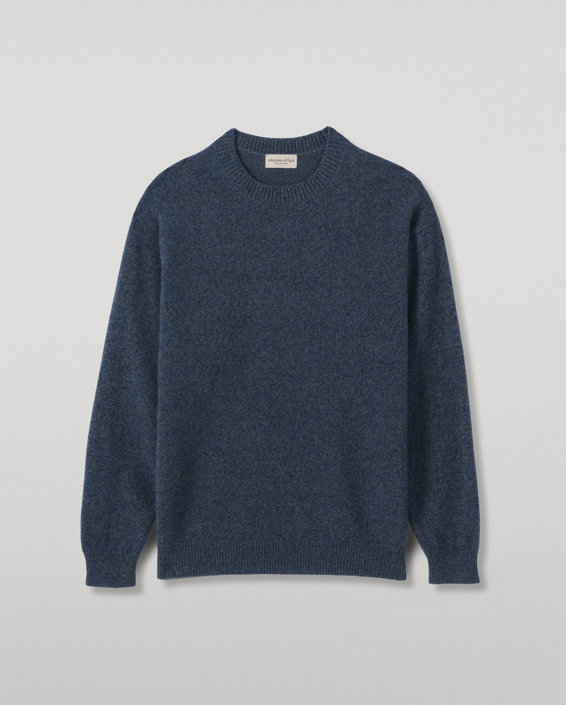 JOHNSTONS OF ELGIN CRAIGIE CREW SWEATER LAMBSWOOL CREW NECK SWEATER DARK BLUE 100% LAMBSWOOL KDA00815HA7243