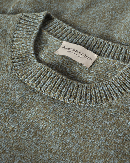 JOHNSTONS OF ELGIN CRAIGIE CREW SWEATER LAMBSWOOL CREW NECK SWEATER GREEN 100% LAMBSWOOL KDA00815HC4329