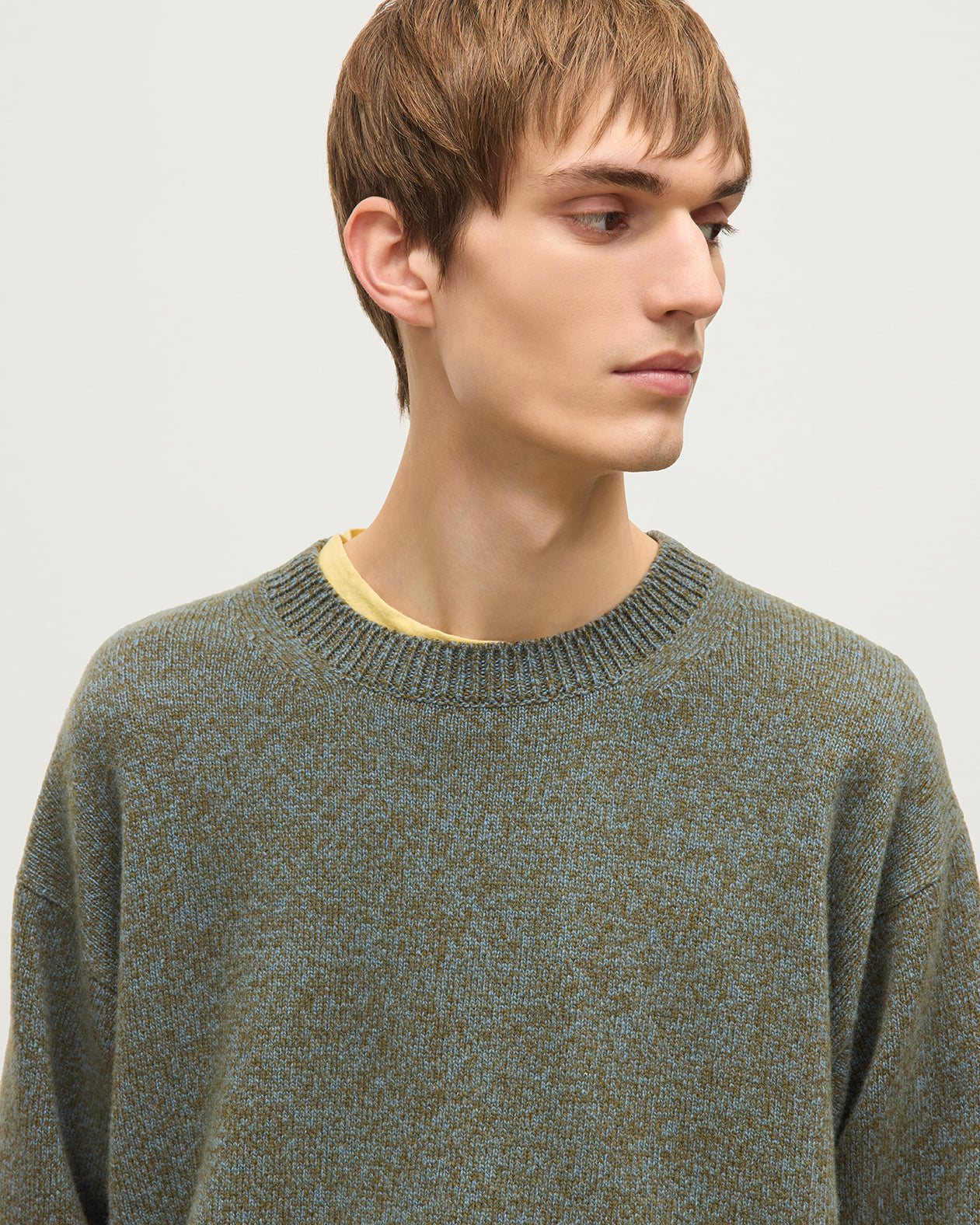 JOHNSTONS OF ELGIN CRAIGIE CREW SWEATER LAMBSWOOL CREW NECK SWEATER GREEN 100% LAMBSWOOL KDA00815HC4329