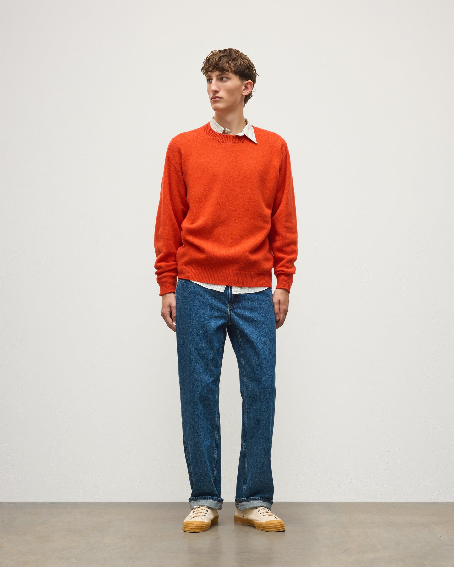 JOHNSTONS OF ELGIN CRAIGIE CREW SWEATER LAMBSWOOL CREW NECK SWEATER RED 100% LAMBSWOOL KDA00815HE4391