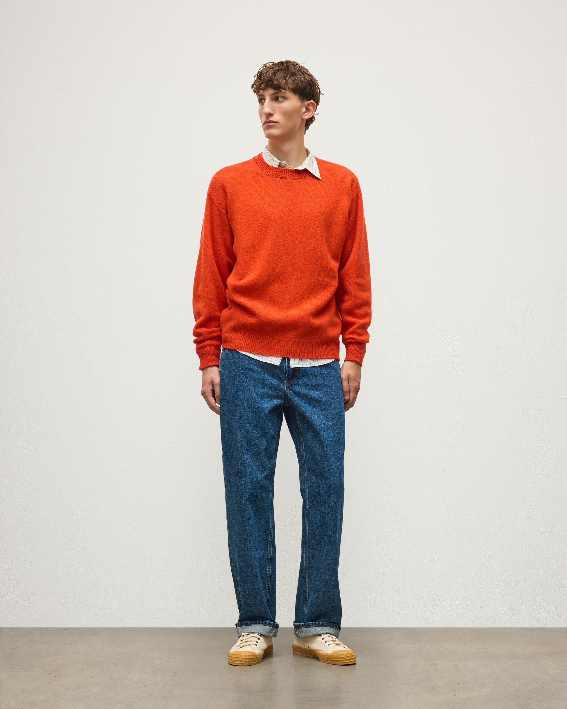 JOHNSTONS OF ELGIN CRAIGIE CREW SWEATER LAMBSWOOL CREW NECK SWEATER RED 100% LAMBSWOOL KDA00815HE4391