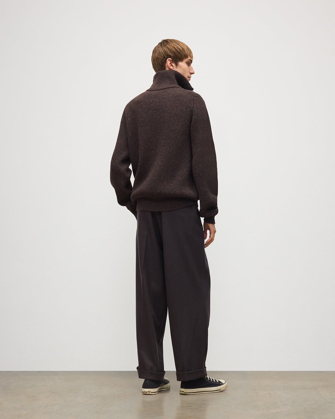 JOHNSTONS OF ELGIN CHALMERS HALF ZIP SWEATER LAMBSWOOL RIBBED HALF ZIP SWEATER BROWN & DARK GREY 100% LAMBSWOOL KDA00819Q26332
