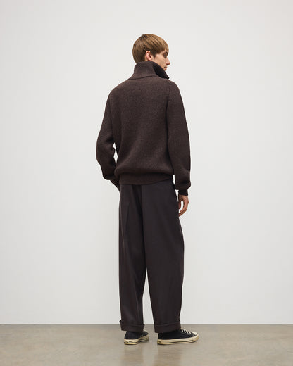 JOHNSTONS OF ELGIN CHALMERS HALF ZIP SWEATER LAMBSWOOL RIBBED HALF ZIP SWEATER BROWN & DARK GREY 100% LAMBSWOOL KDA00819Q26332