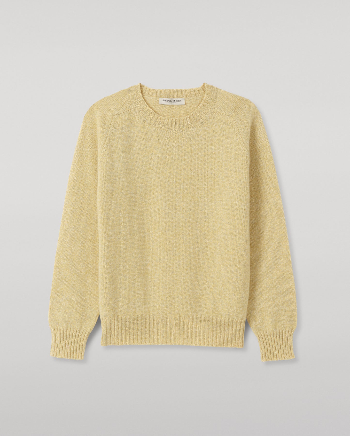 JOHNSTONS OF ELGIN BLYTH CREW SWEATER LAMBSWOOL ROUND NECK SADDLE SHOULDER SWEATER LIGHT YELLOW 100% LAMBSWOOL KDA00821HF0026