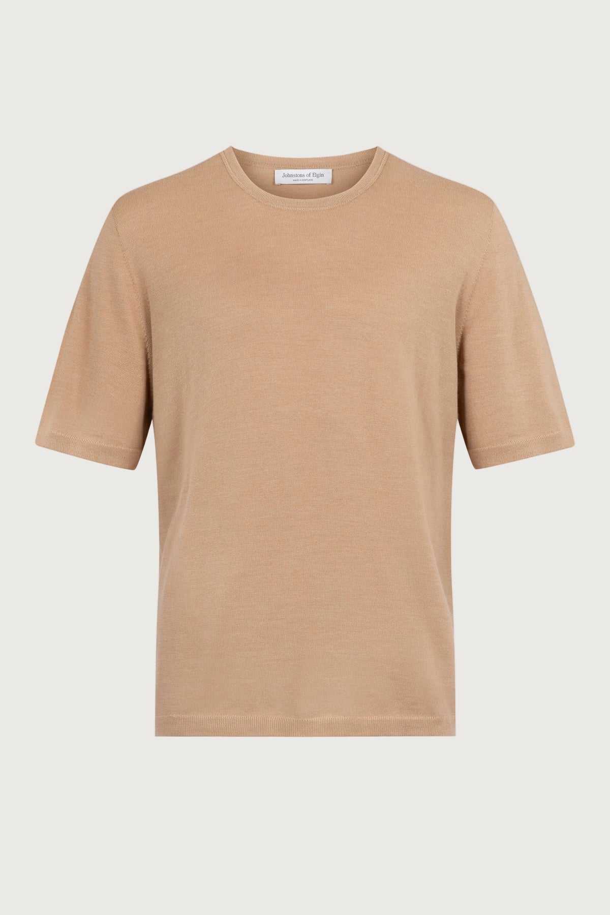 Johnstons of Elgin SS24 Men's Knitwear Camel Superfine Merino T-Shirt KDI00663SB4517