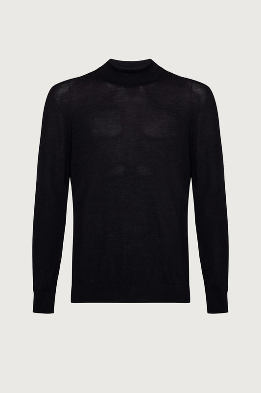 Johnstons of Elgin Men's Knitwear Dark Navy Merino Mock Turtle Neck Jumper KDI00705SD7563