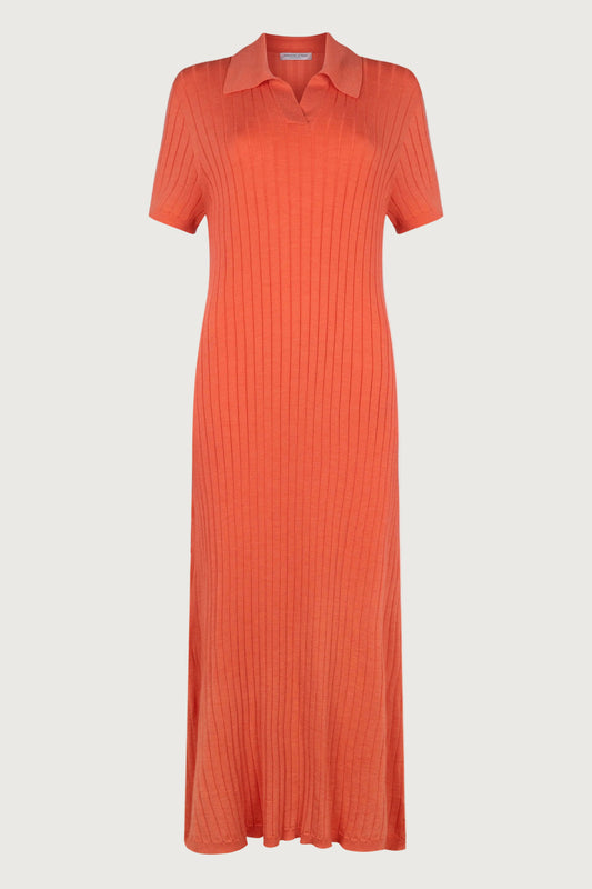 Women's Orange Superfine Merino Ribbed Polo Dress